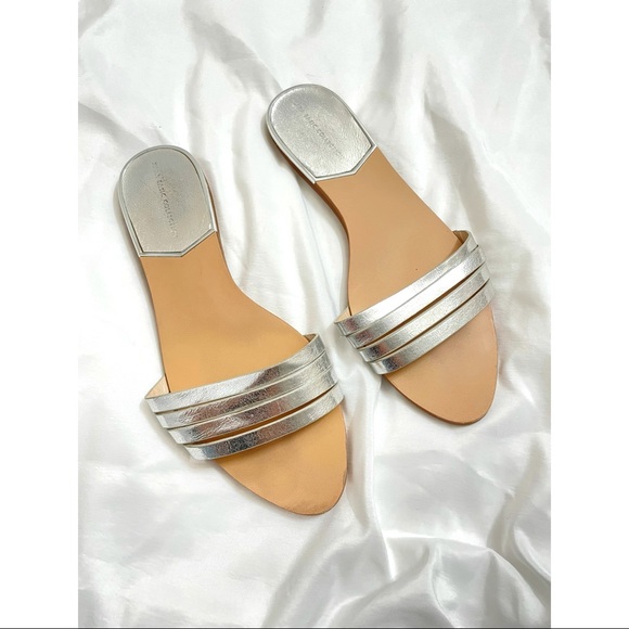 silver metallic sandals